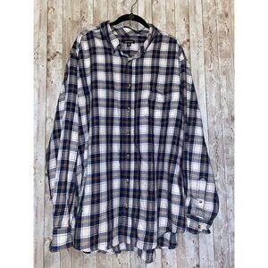 George Men's Plaid Long Sleeve Button-Up Shirt 3XL Cotton Blend Navy & White